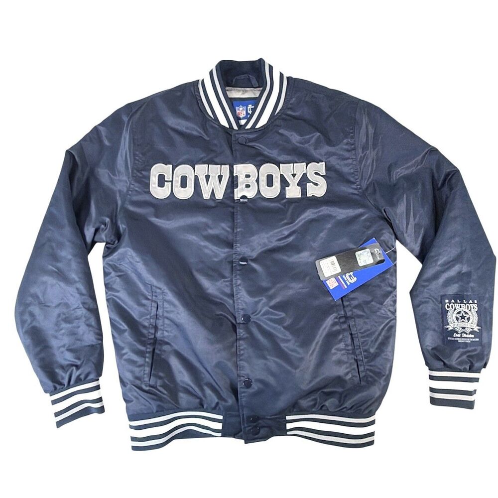 Ultra Game NFL Dallas Cowboys Satin Bomber Varsity Jacket Mens M *Missing button